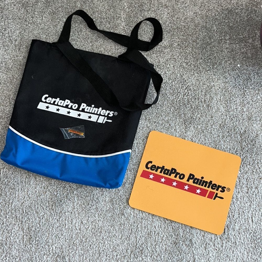 CertaPro Painters tote bag shoulder carry bag, lapel pin & mousepad combo